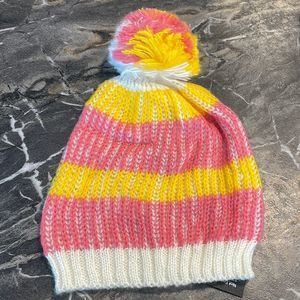 Pink, Yellow, White Chuns Knit Beanie with Pompom
